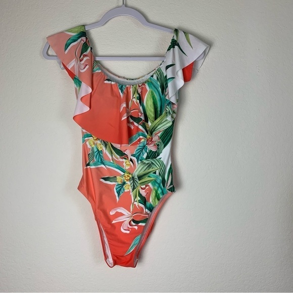 Trina Turk Womens costa de prata green orange one piece swimsuit 4 - Picture 1 of 9